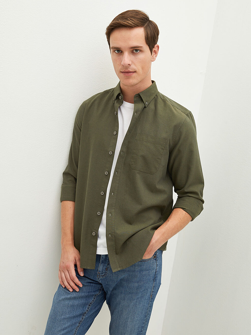 Chemise Oxford à Manches Longues pour Hommes Coupe Régulière