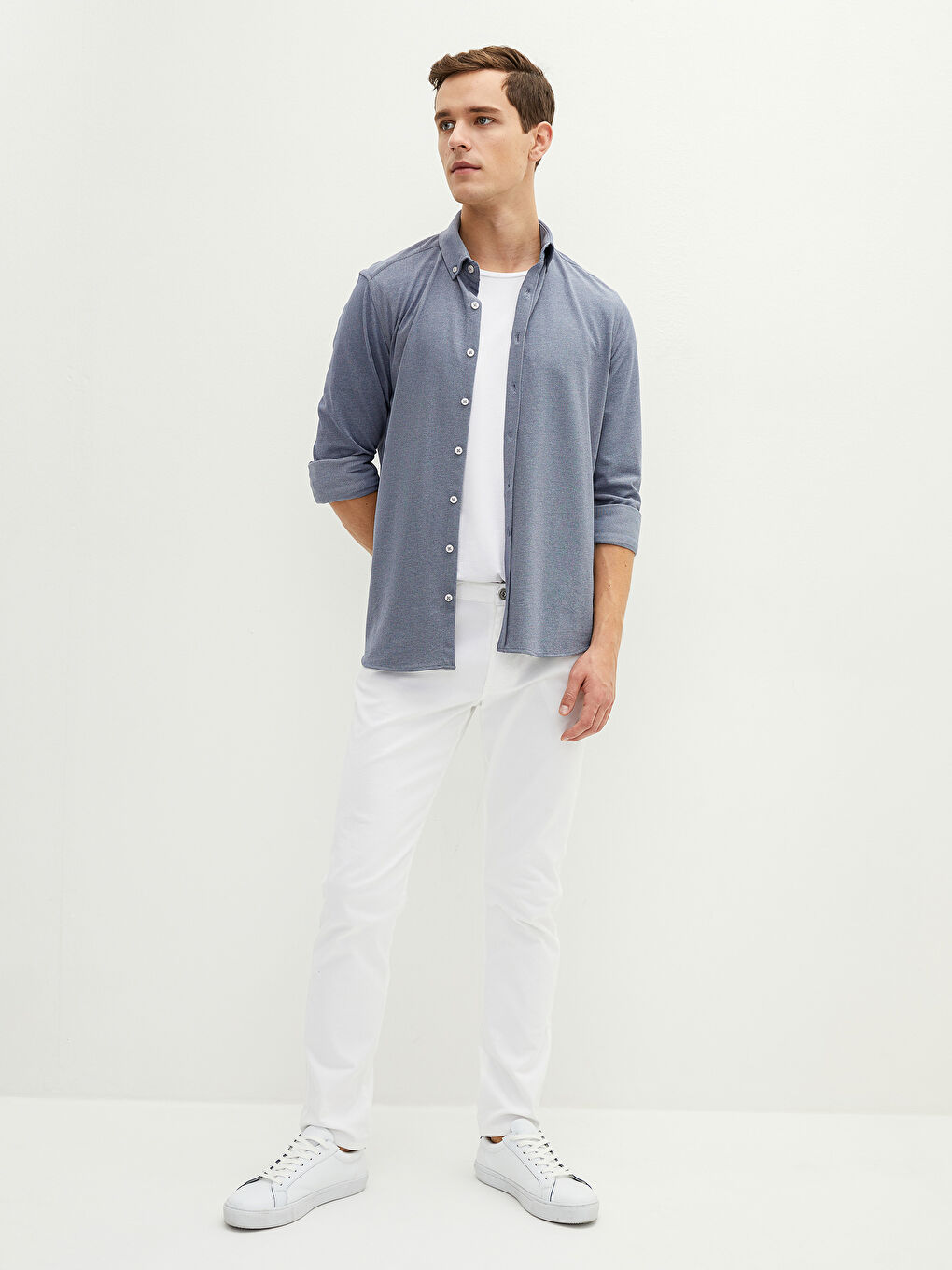 LCWAIKIKI Basic Slim Fit Uzun Kollu Örme Erkek Gömlek -W10910Z8-CS6