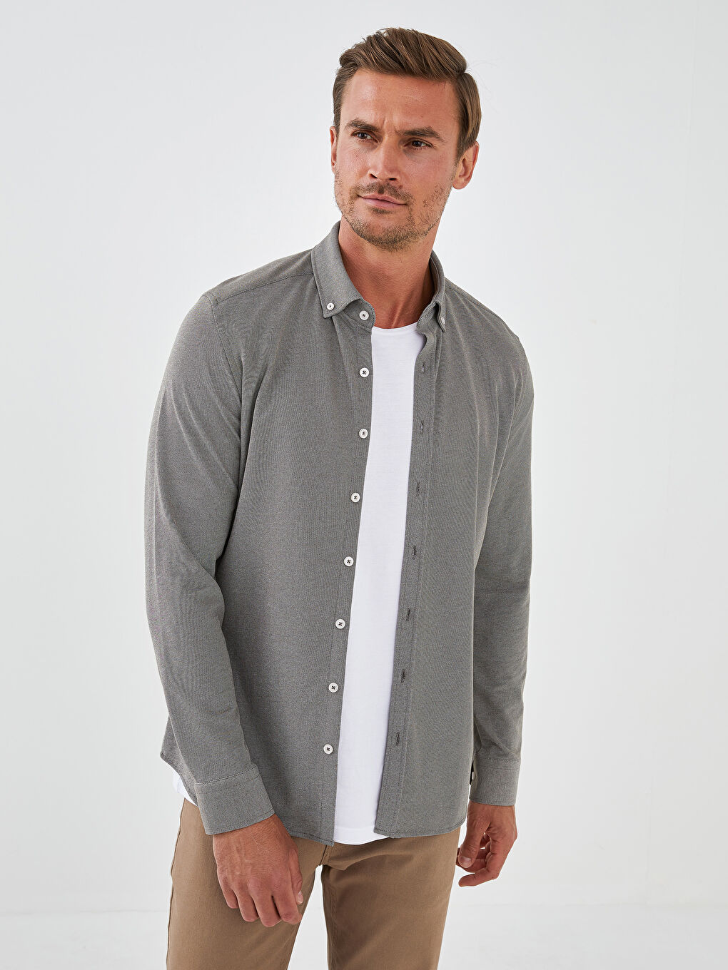 LCWAIKIKI Basic Slim Fit Long Sleeve Knitted Men's Shirt -W10910Z8-RNU
