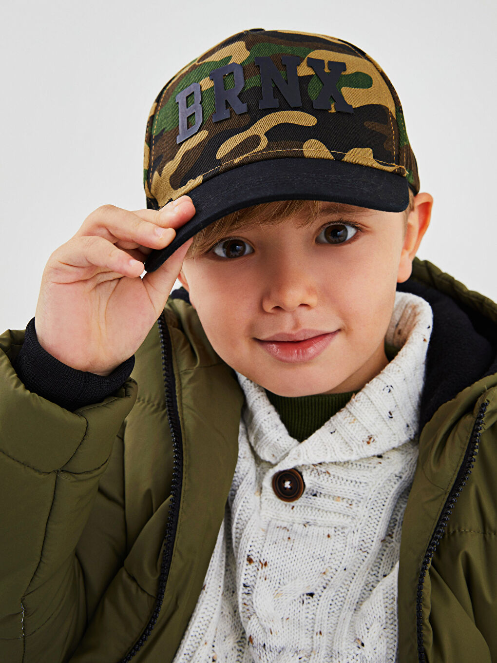 Camouflage Patterned Label Printed Boy Hat