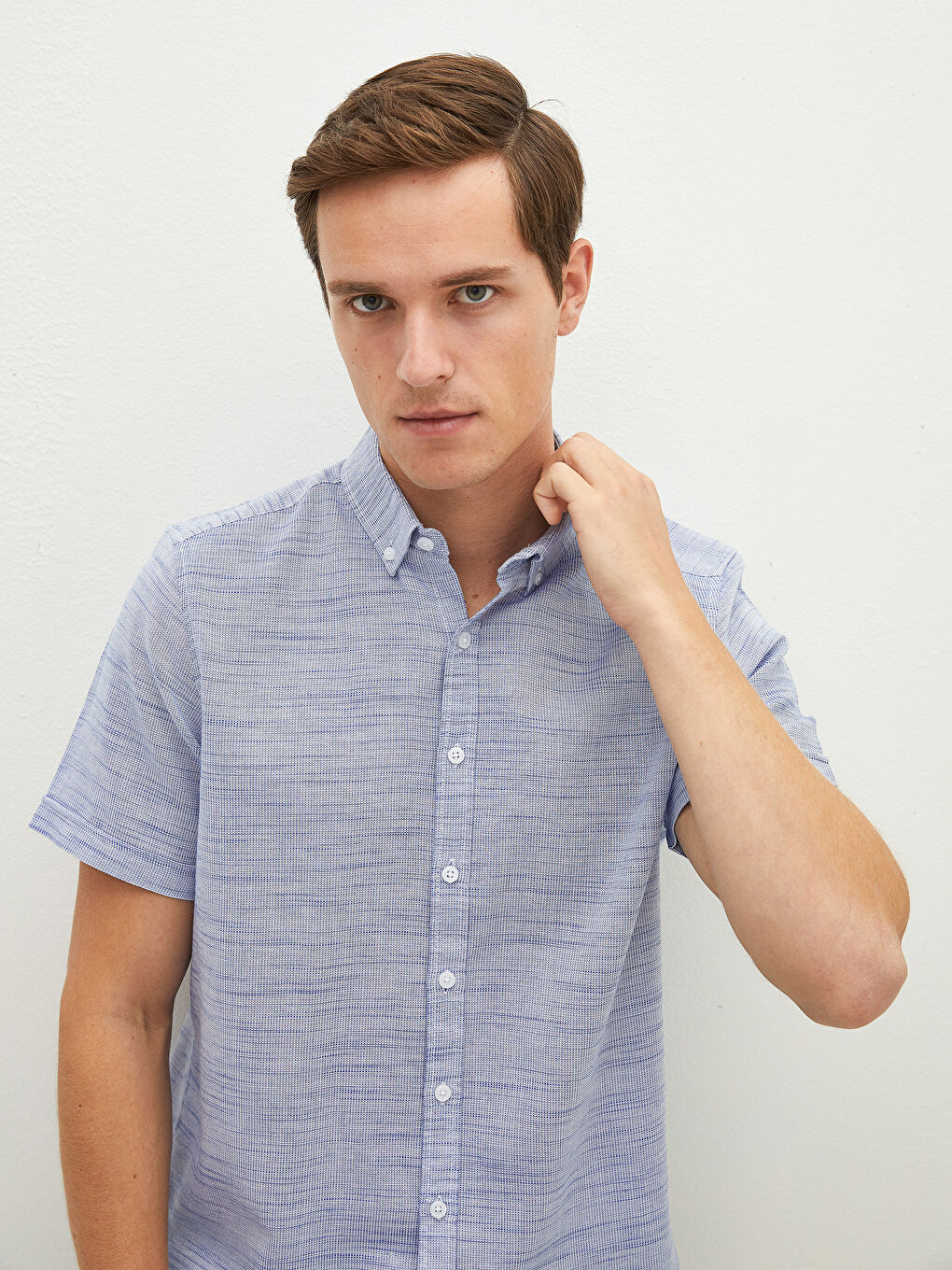 SOUTHBLUE Slim Fit Short Sleeve Patterned Poplin Men's Shirt
