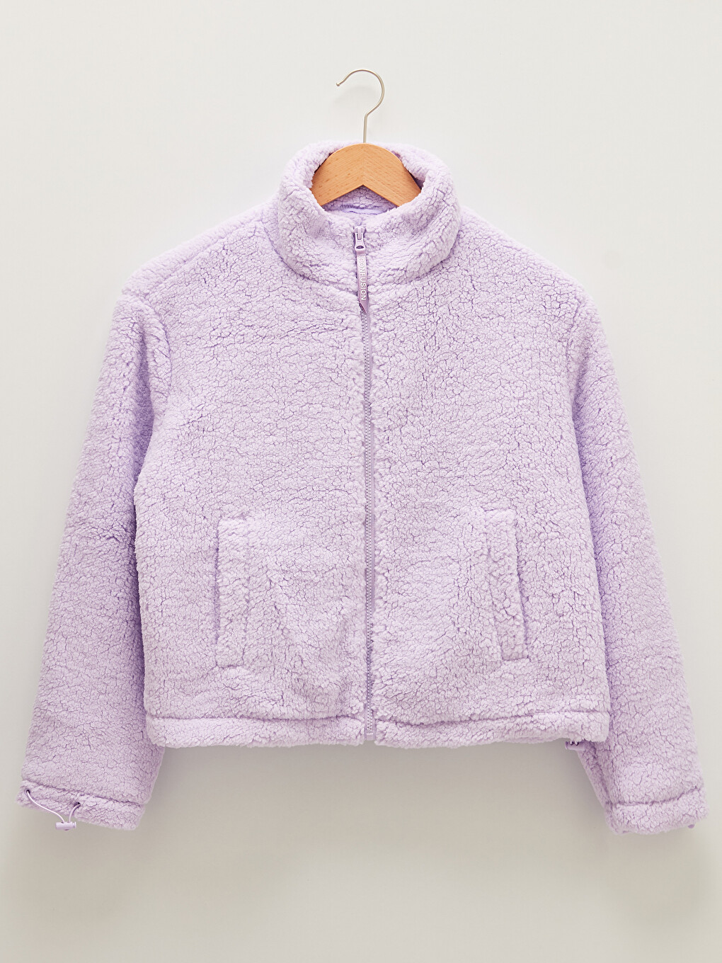 Stand Collar Straight Pocket Detailed Plush Women's Coat-7
