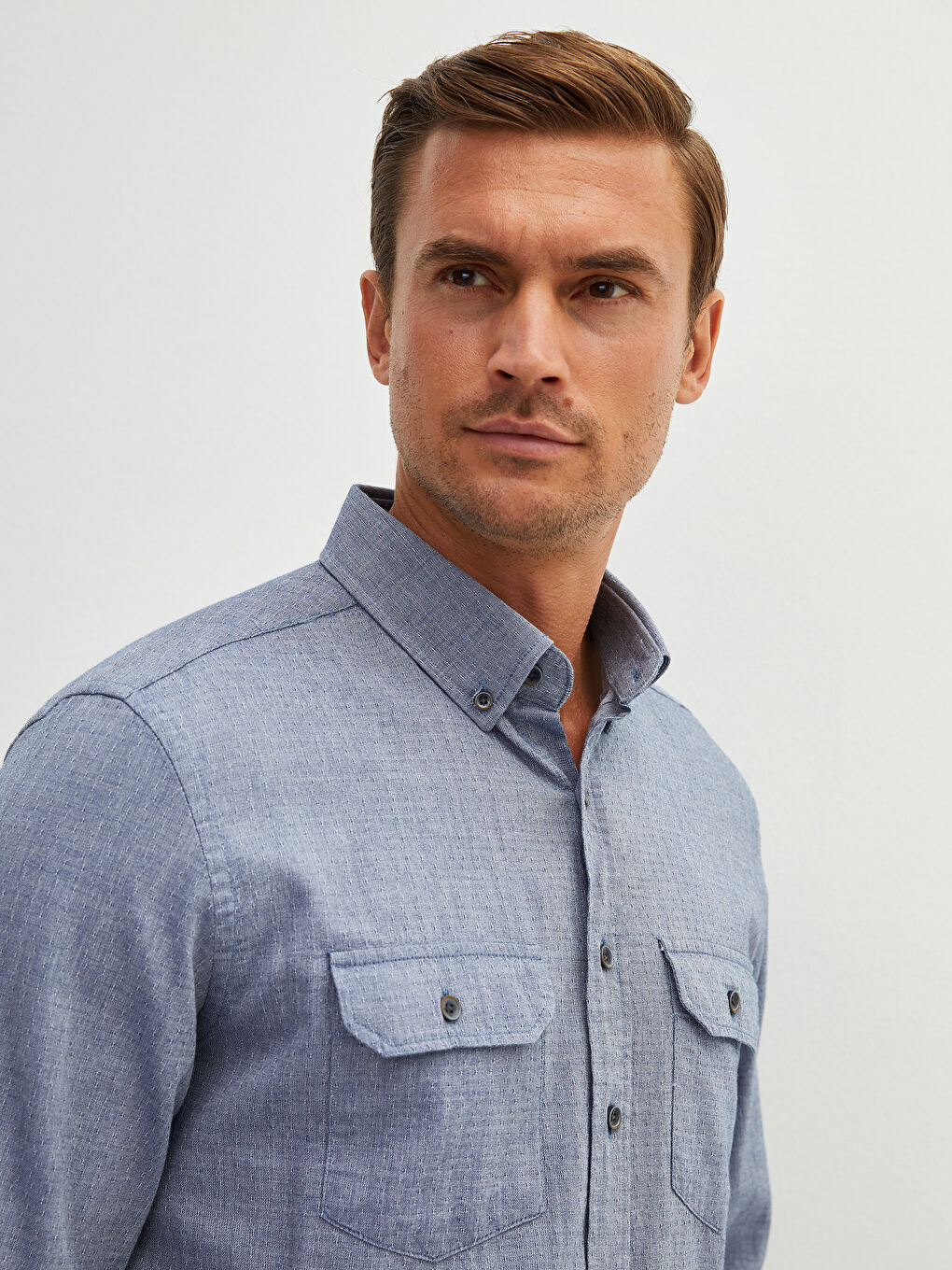 İndigo Regular Fit Uzun Kollu Armürlü Erkek Gömlek-2
