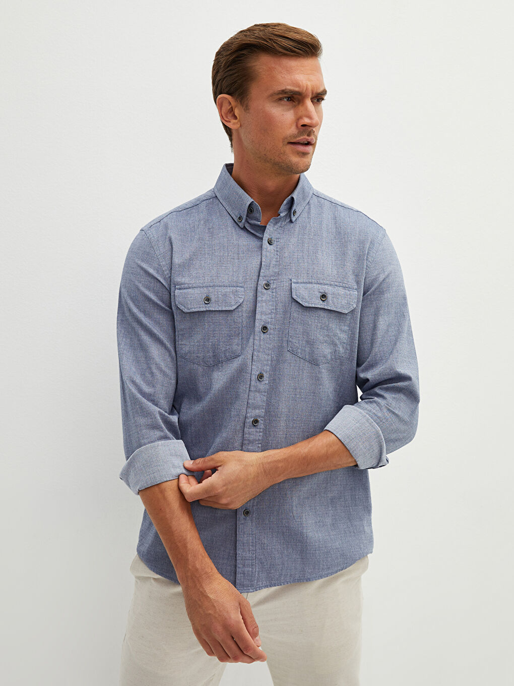 İndigo Regular Fit Uzun Kollu Armürlü Erkek Gömlek-3