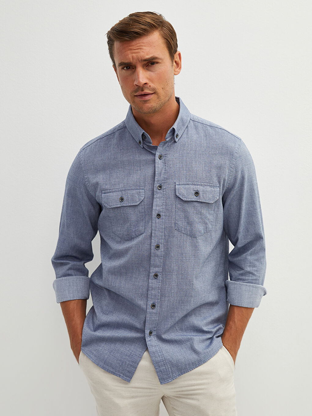 İndigo Regular Fit Uzun Kollu Armürlü Erkek Gömlek-4