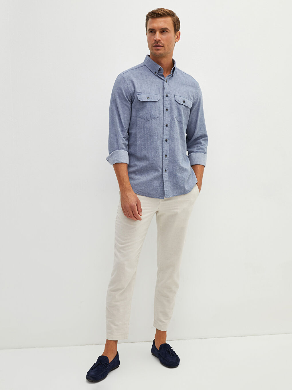 İndigo Regular Fit Uzun Kollu Armürlü Erkek Gömlek-5