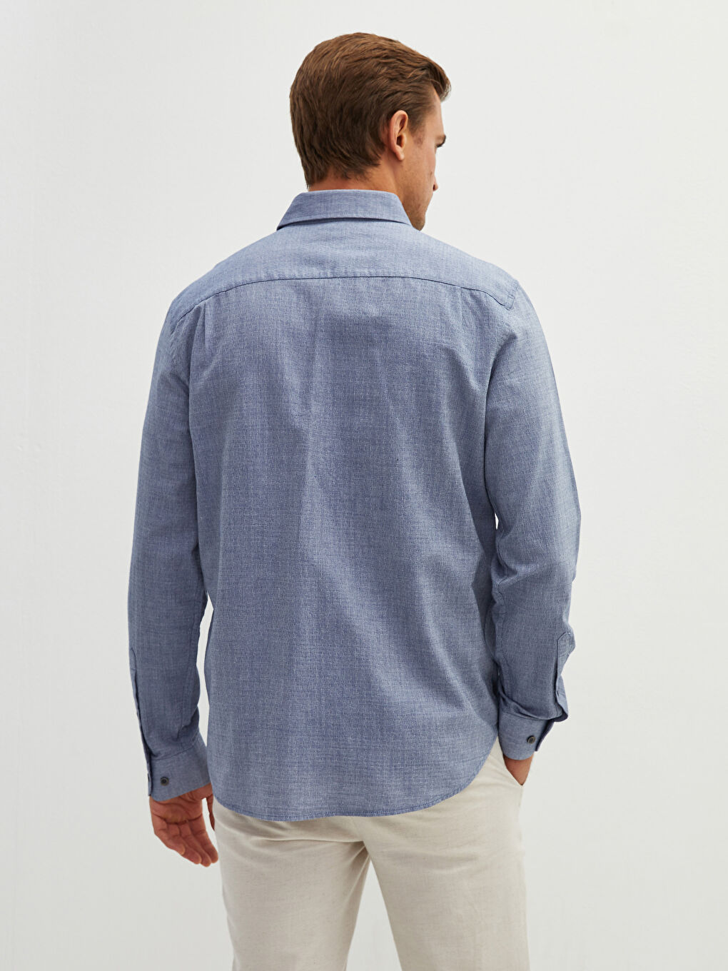 İndigo Regular Fit Uzun Kollu Armürlü Erkek Gömlek-6