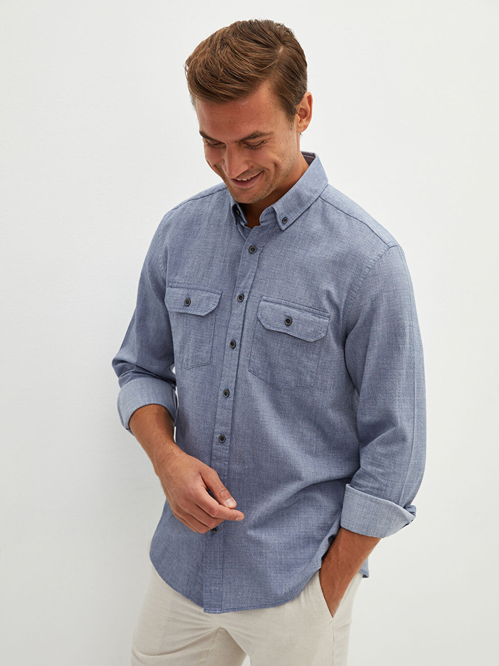 İndigo Regular Fit Uzun Kollu Armürlü Erkek Gömlek