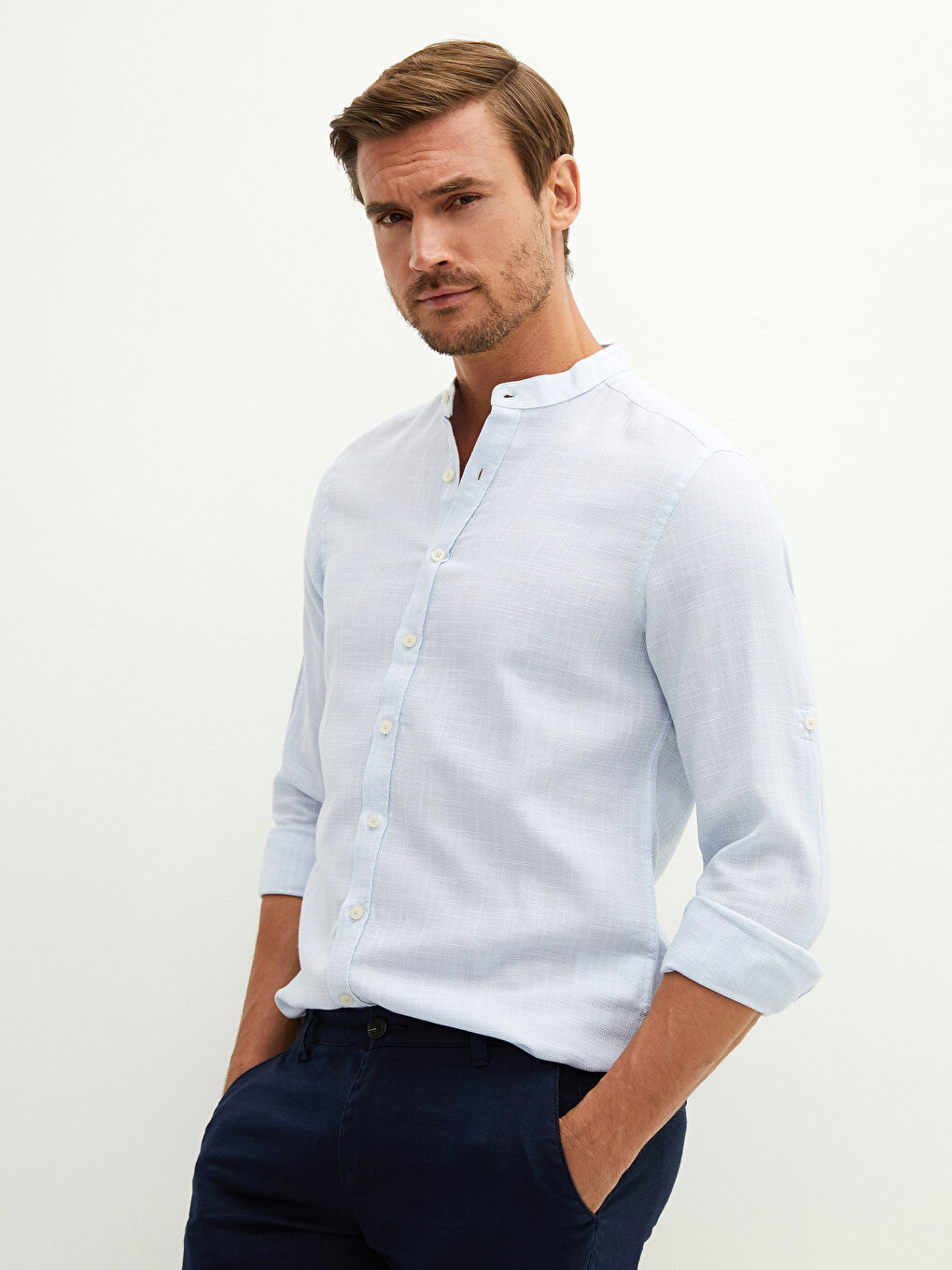 Mavi Slim Fit Hakim Yaka Uzun Kollu Poplin Erkek Gömlek-3