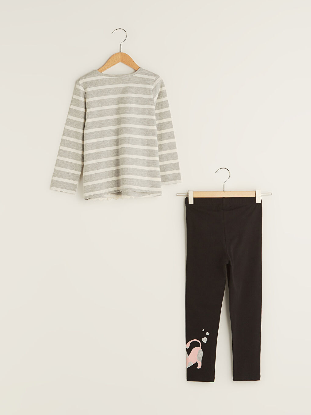 Crew Neck Printed Long Sleeve Girls' T-Shirt and Tights-1