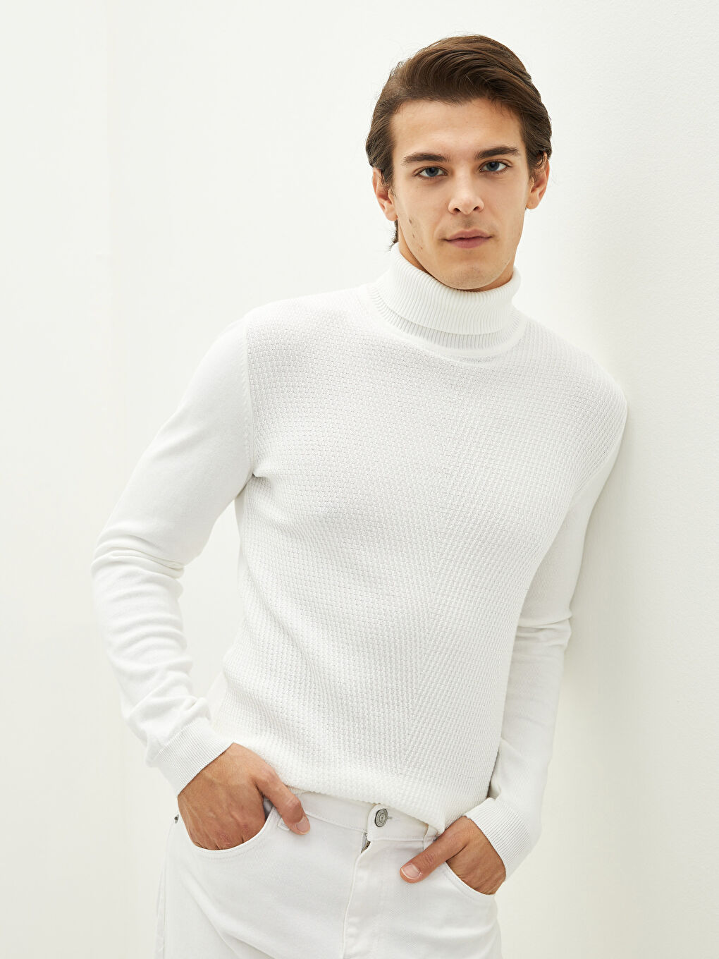 Turtleneck Long Sleeve Thin Men's Tricot Sweater
