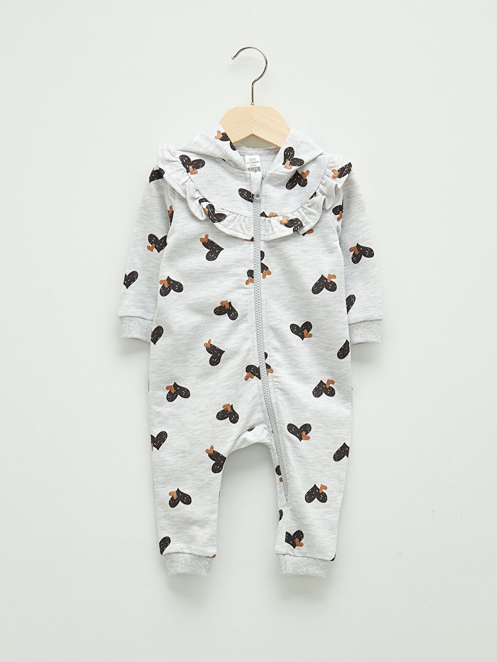 LCW baby Hooded Long Sleeve Printed Baby Girl Zipper Jumpsuit -W11033Z1-LRV