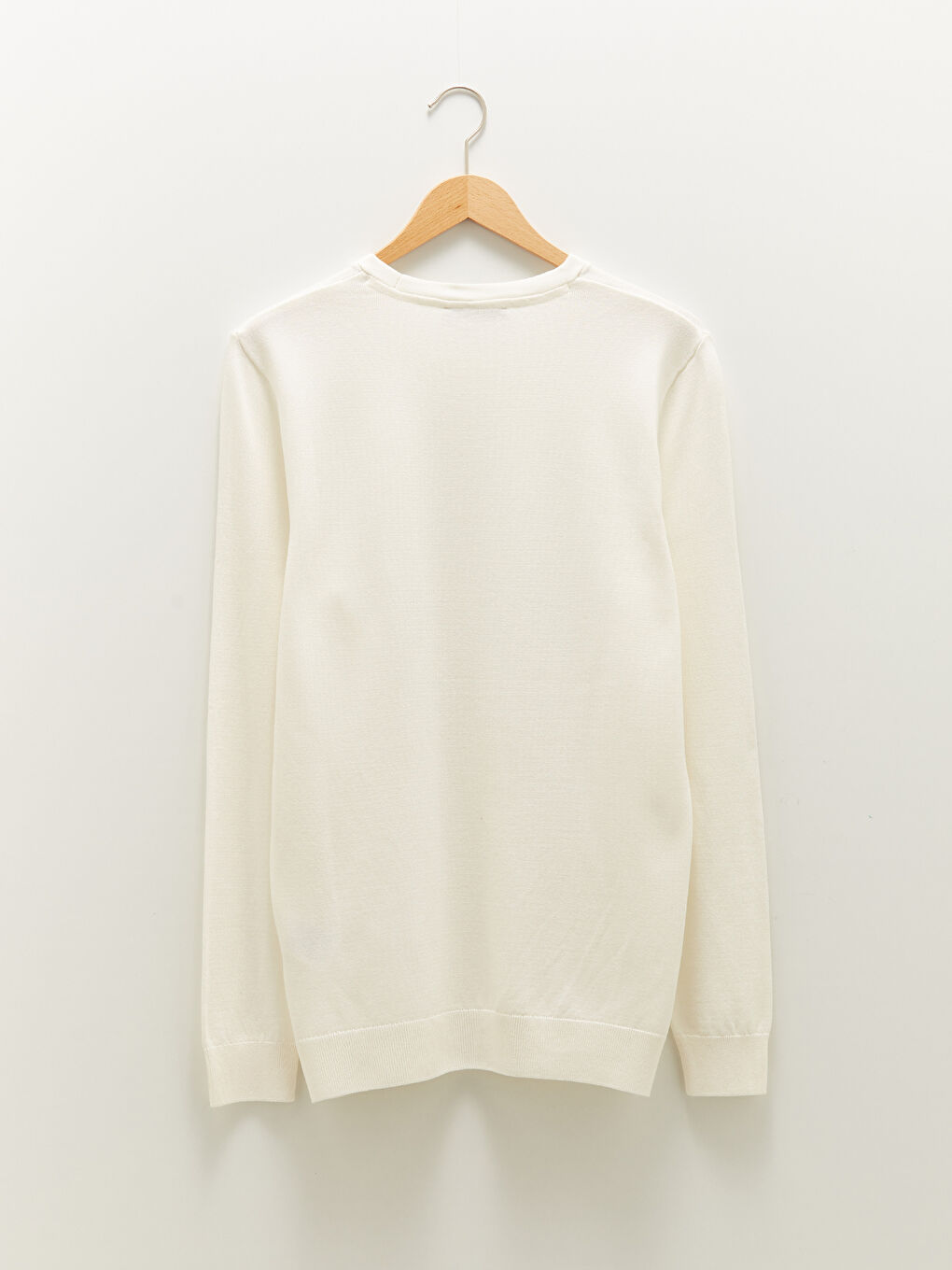 Ekru Bisiklet Yaka Uzun Kollu İnce Erkek Triko Kazak-1