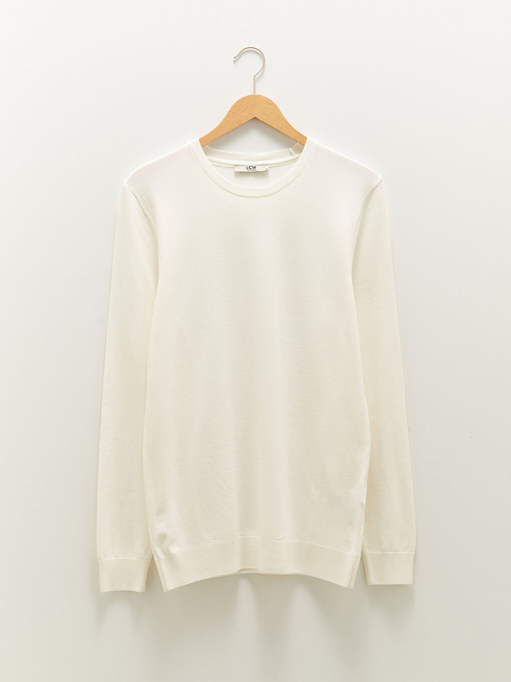 Ekru Bisiklet Yaka Uzun Kollu İnce Erkek Triko Kazak