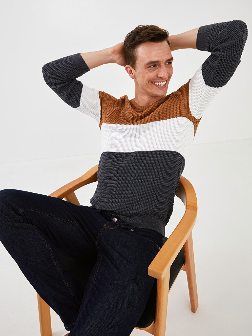 Crew Neck Long Sleeve Striped Slim Men's Knitwear Sweater-2