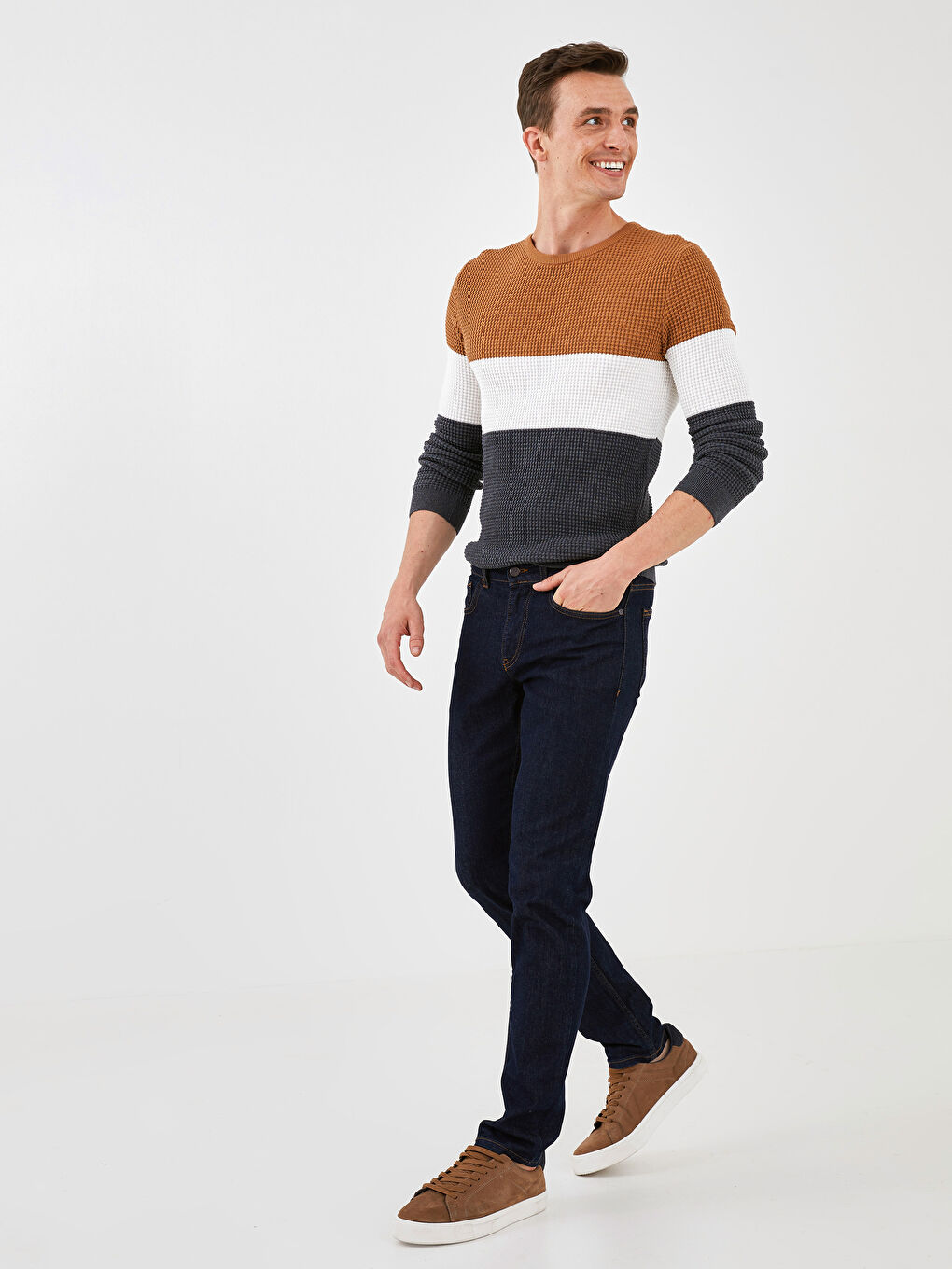 Crew Neck Long Sleeve Striped Slim Men's Knitwear Sweater-4