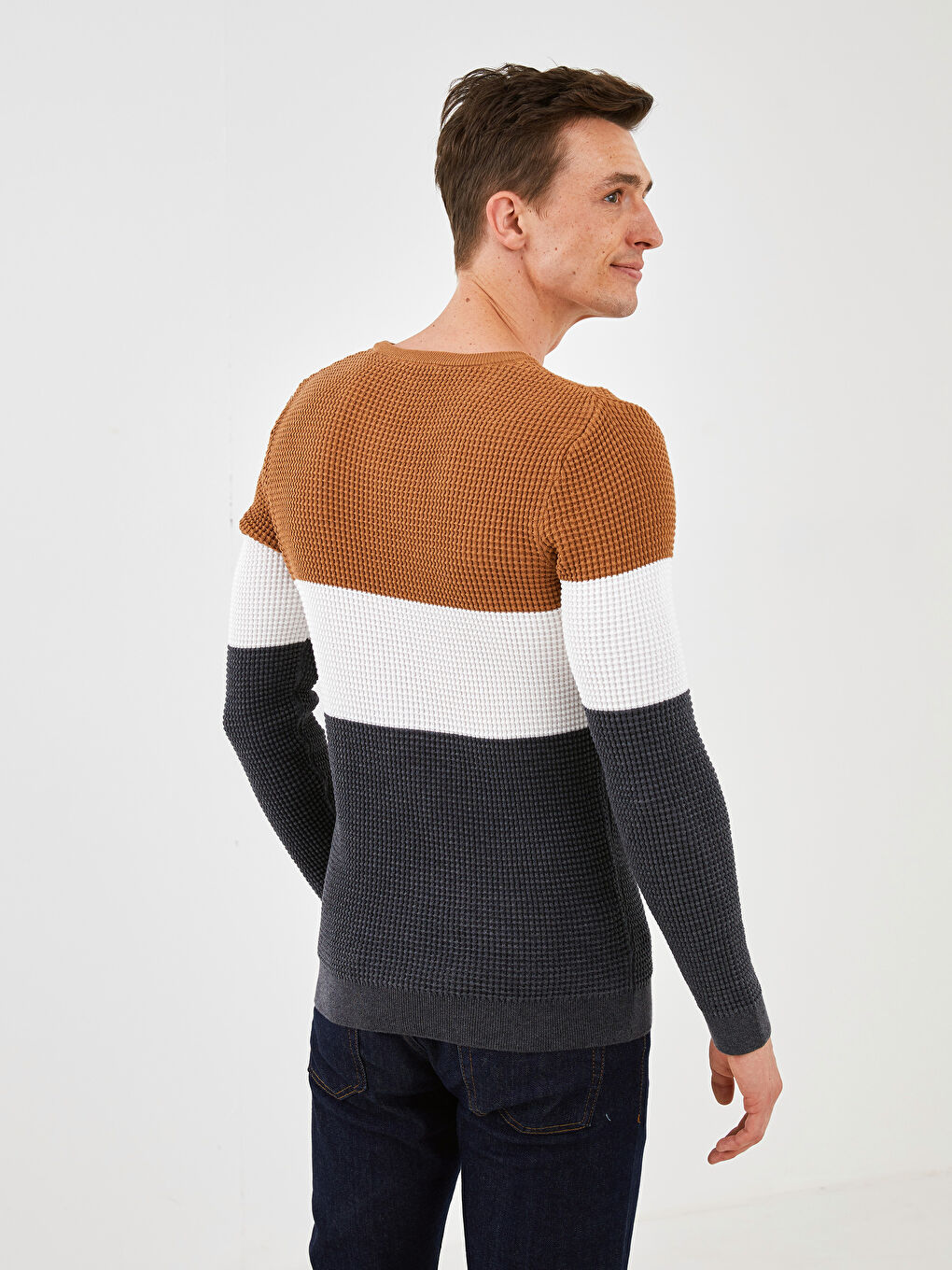 Crew Neck Long Sleeve Striped Slim Men's Knitwear Sweater-5