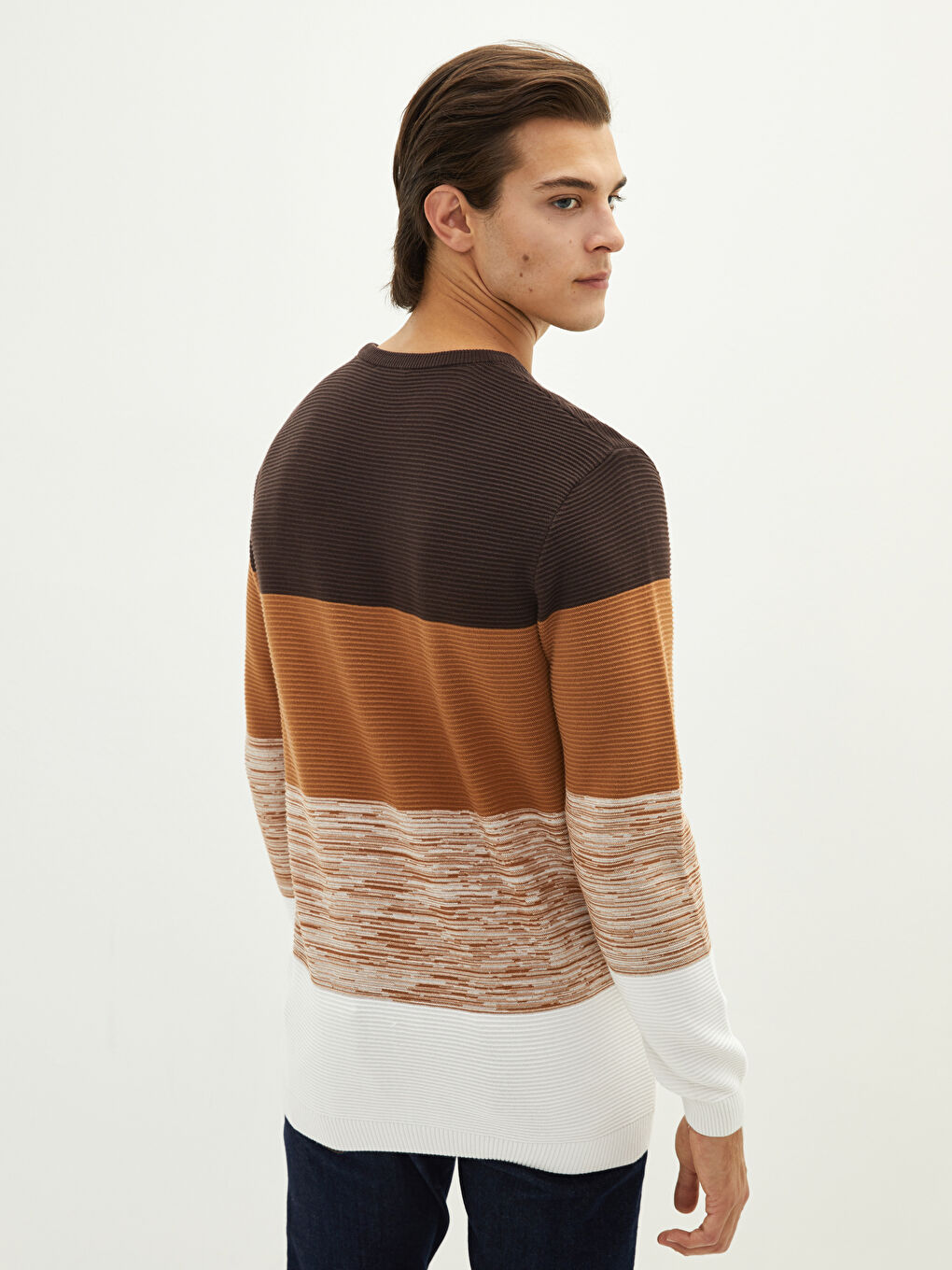 Crew Neck Long Sleeve Color Block Men's Knitwear Sweater-4
