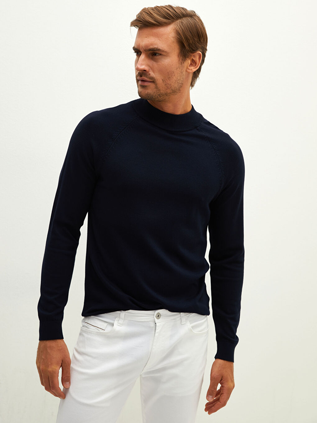 Lacivert Yarım Balıkçı Yaka Uzun Kollu Erkek Triko Kazak-3