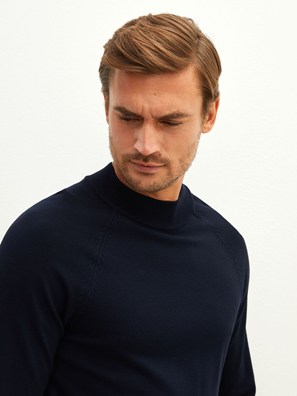 Lacivert Yarım Balıkçı Yaka Uzun Kollu Erkek Triko Kazak-4