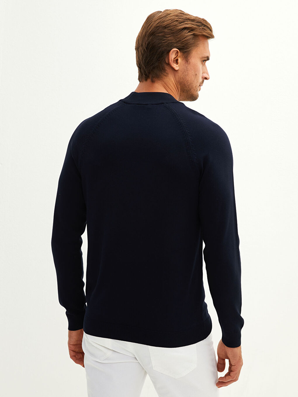 Lacivert Yarım Balıkçı Yaka Uzun Kollu Erkek Triko Kazak-5