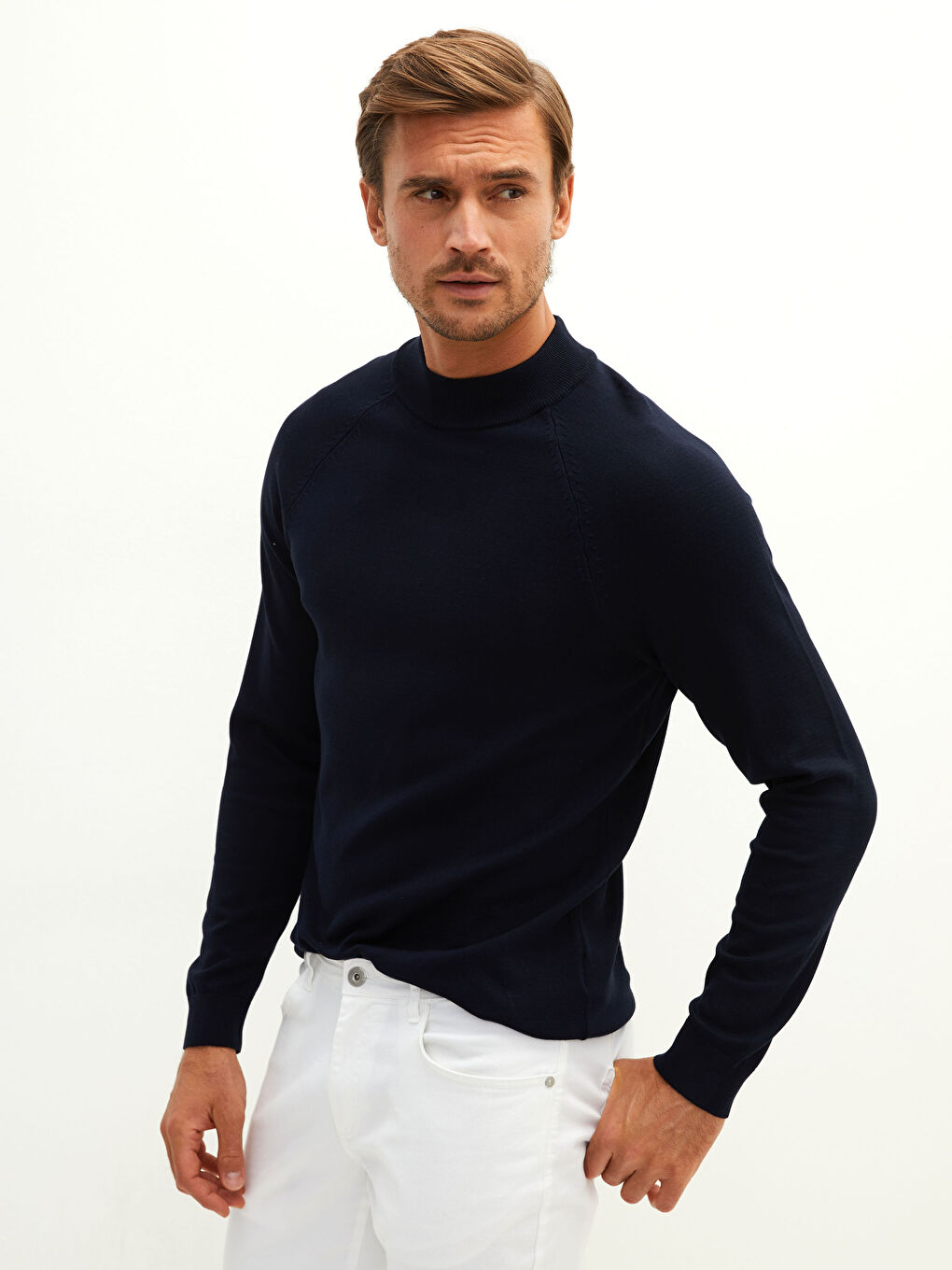 Lacivert Yarım Balıkçı Yaka Uzun Kollu Erkek Triko Kazak