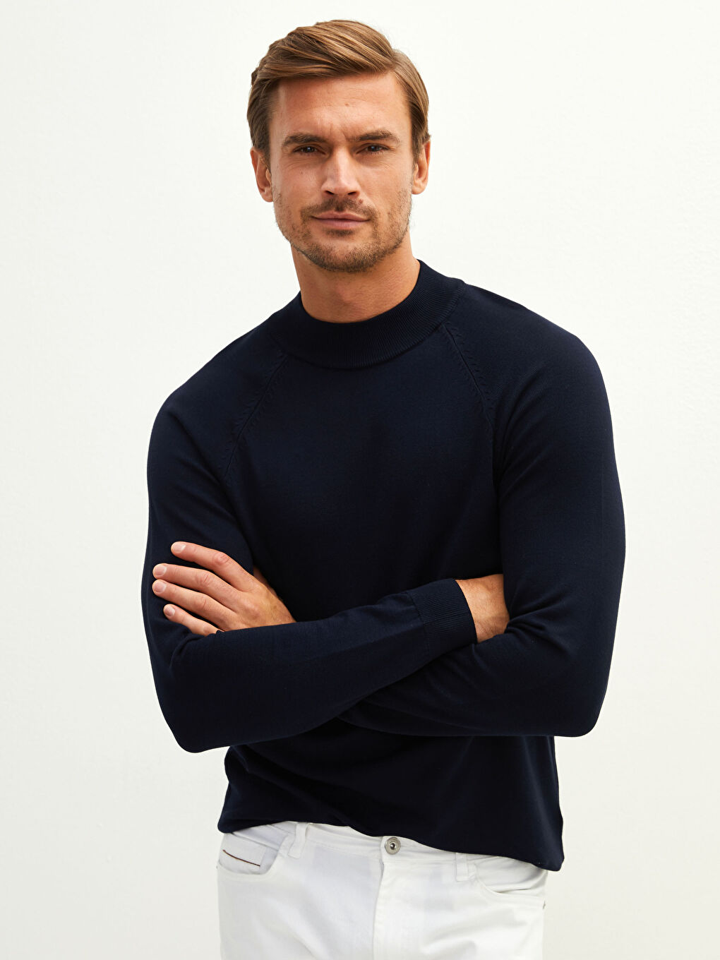 Lacivert Yarım Balıkçı Yaka Uzun Kollu Erkek Triko Kazak-1