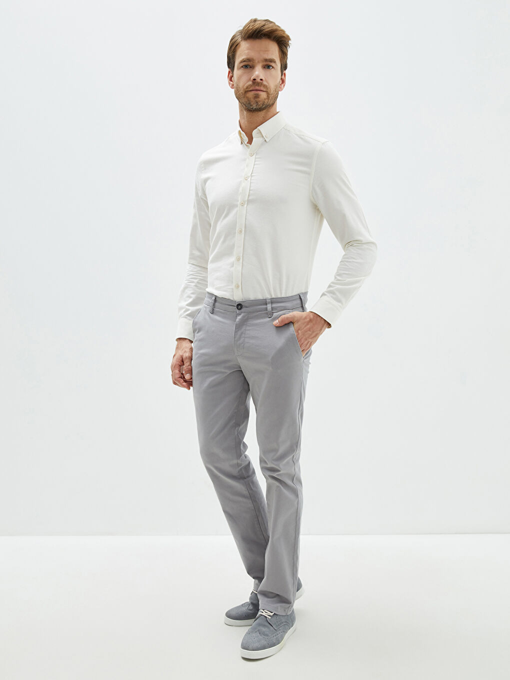 Gri Normal Kalıp Gabardin Erkek Chino Pantolon