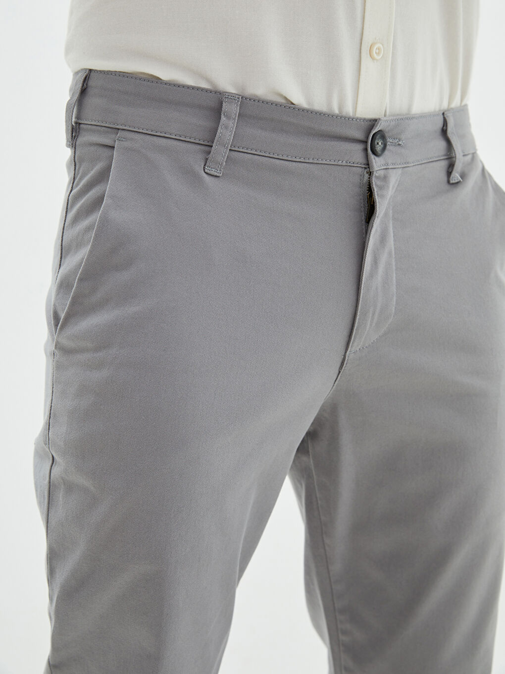 Gri Normal Kalıp Gabardin Erkek Chino Pantolon-2