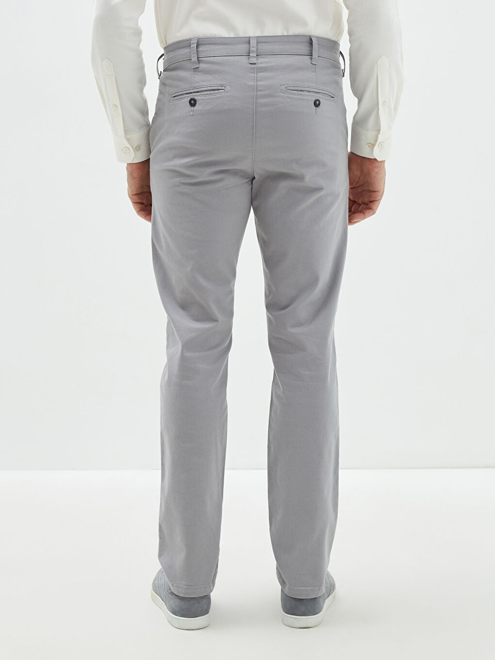Gri Normal Kalıp Gabardin Erkek Chino Pantolon-4