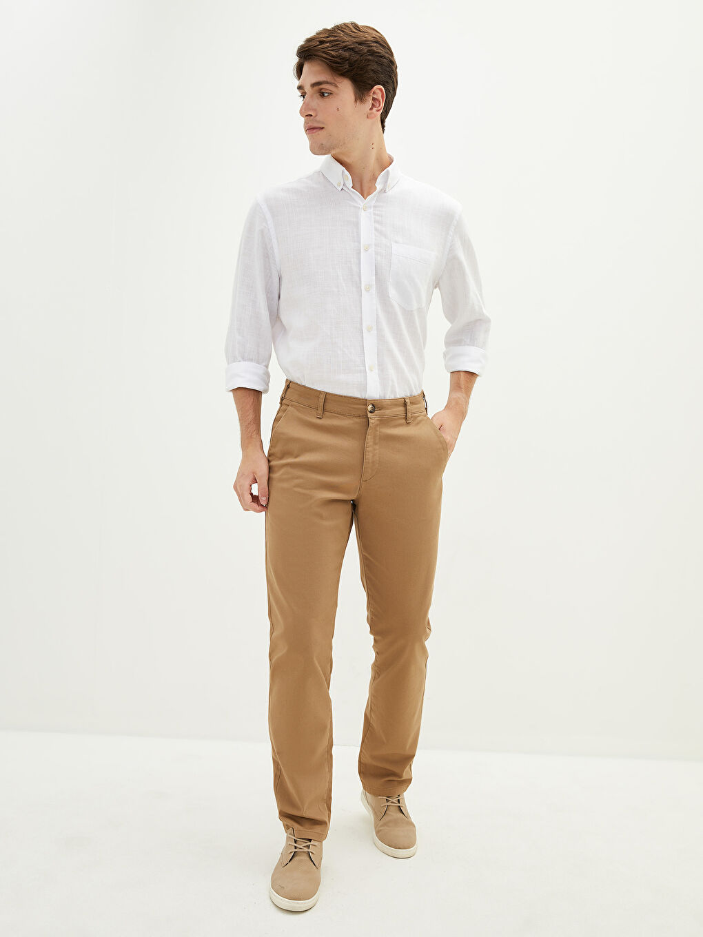 Bej Normal Kalıp Gabardin Erkek Chino Pantolon-2