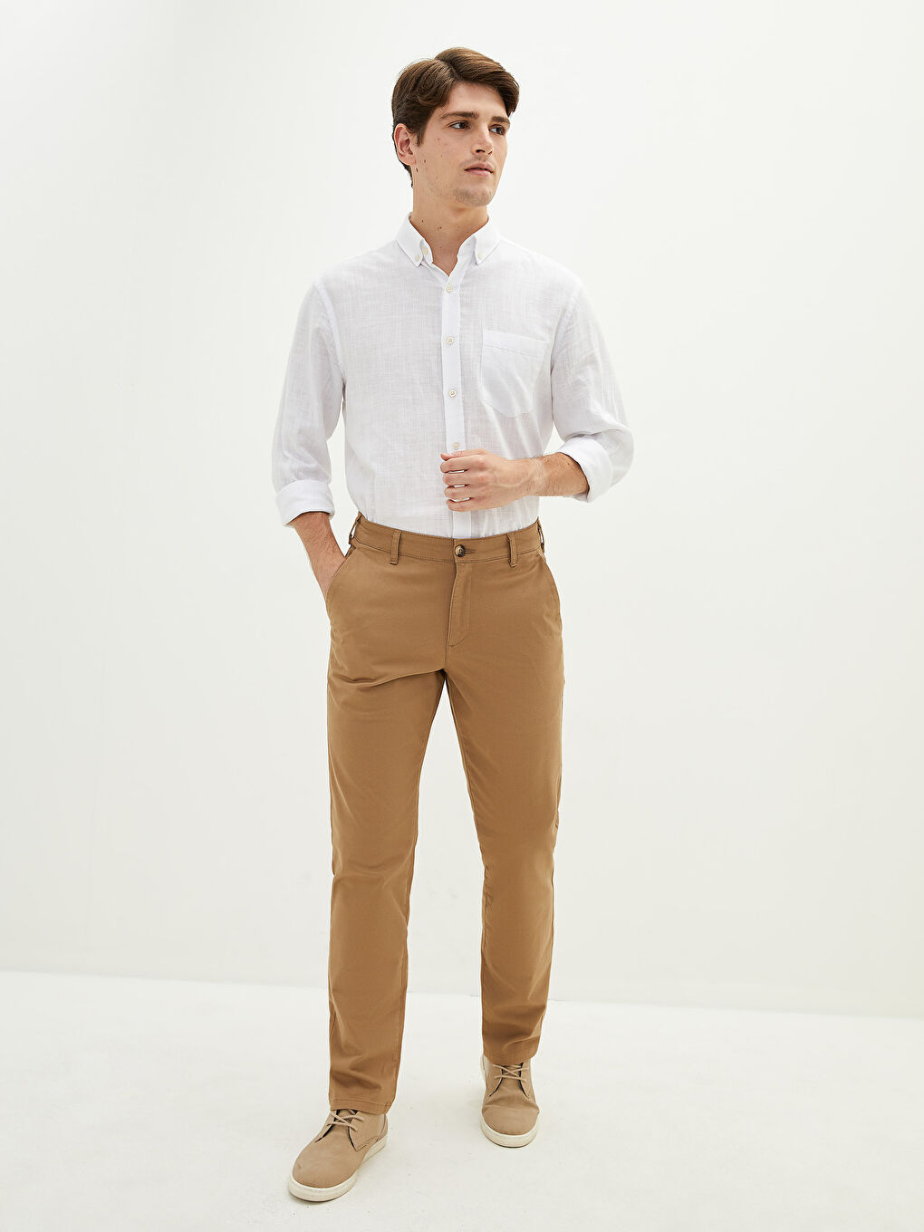 Bej Normal Kalıp Gabardin Erkek Chino Pantolon