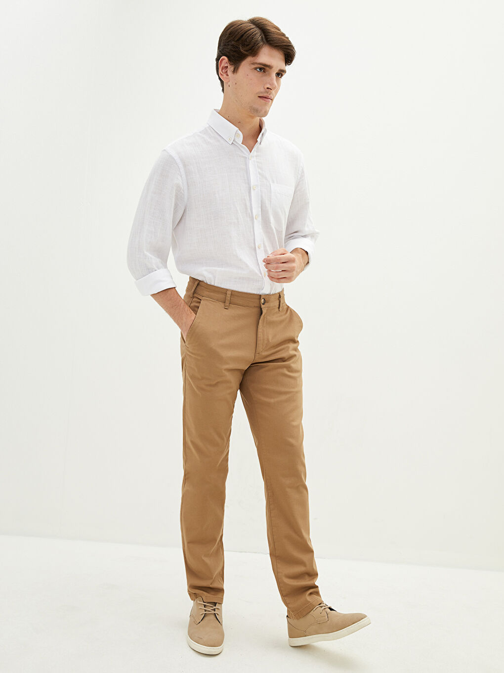 Bej Normal Kalıp Gabardin Erkek Chino Pantolon-1