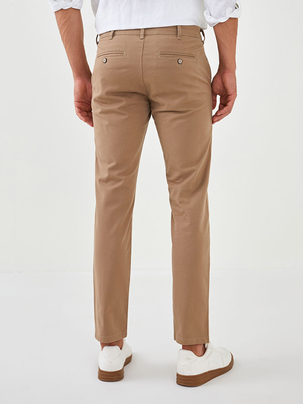 Bej Dar Kalıp Gabardin Erkek Chino Pantolon-3