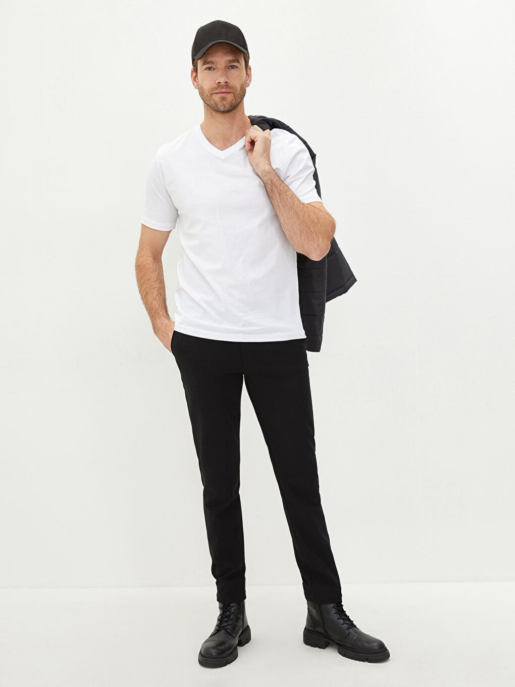 Siyah Dar Kalıp Erkek Chino Pantolon-1