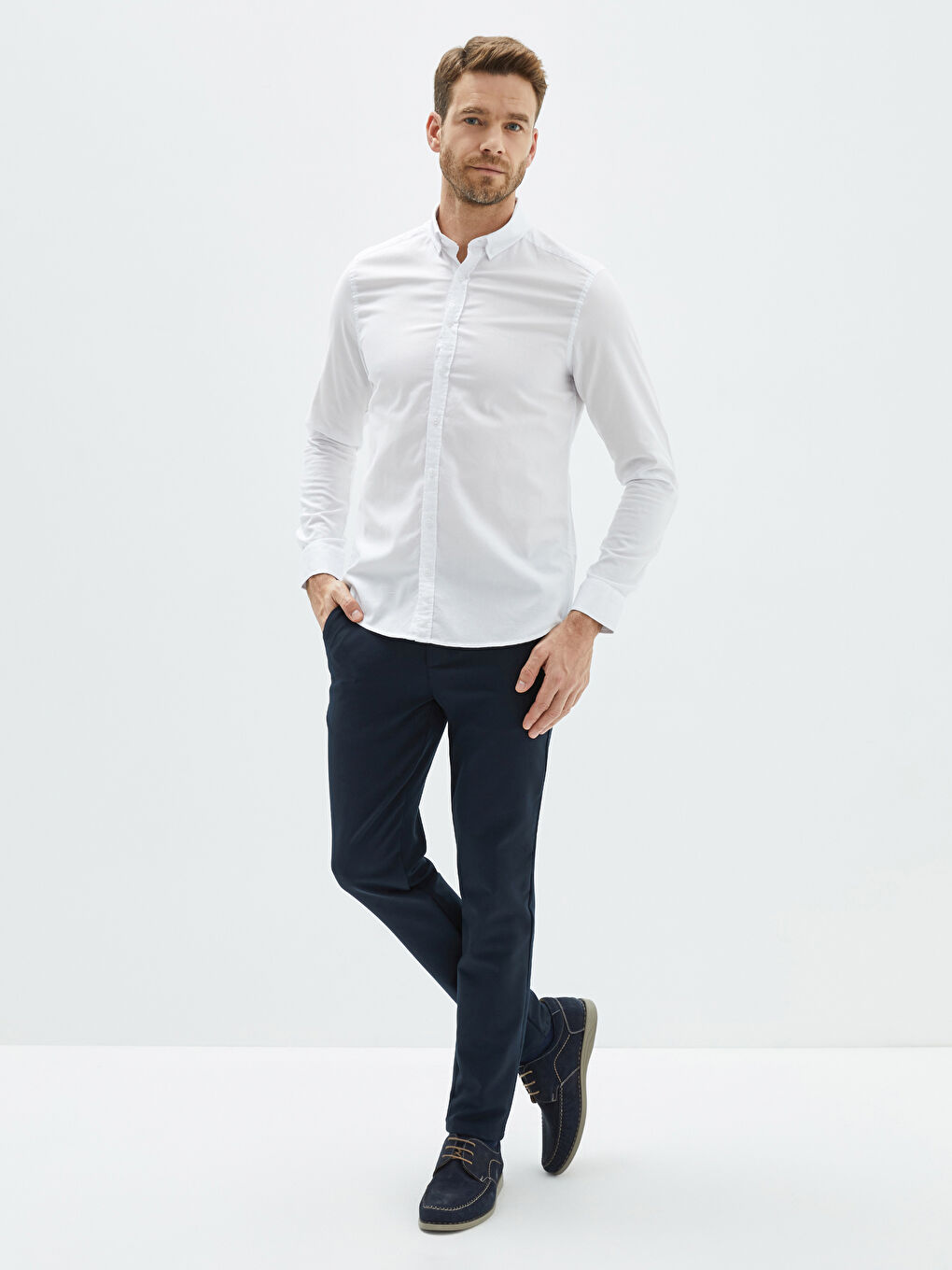 Lacivert Dar Kalıp Erkek Chino Pantolon-1