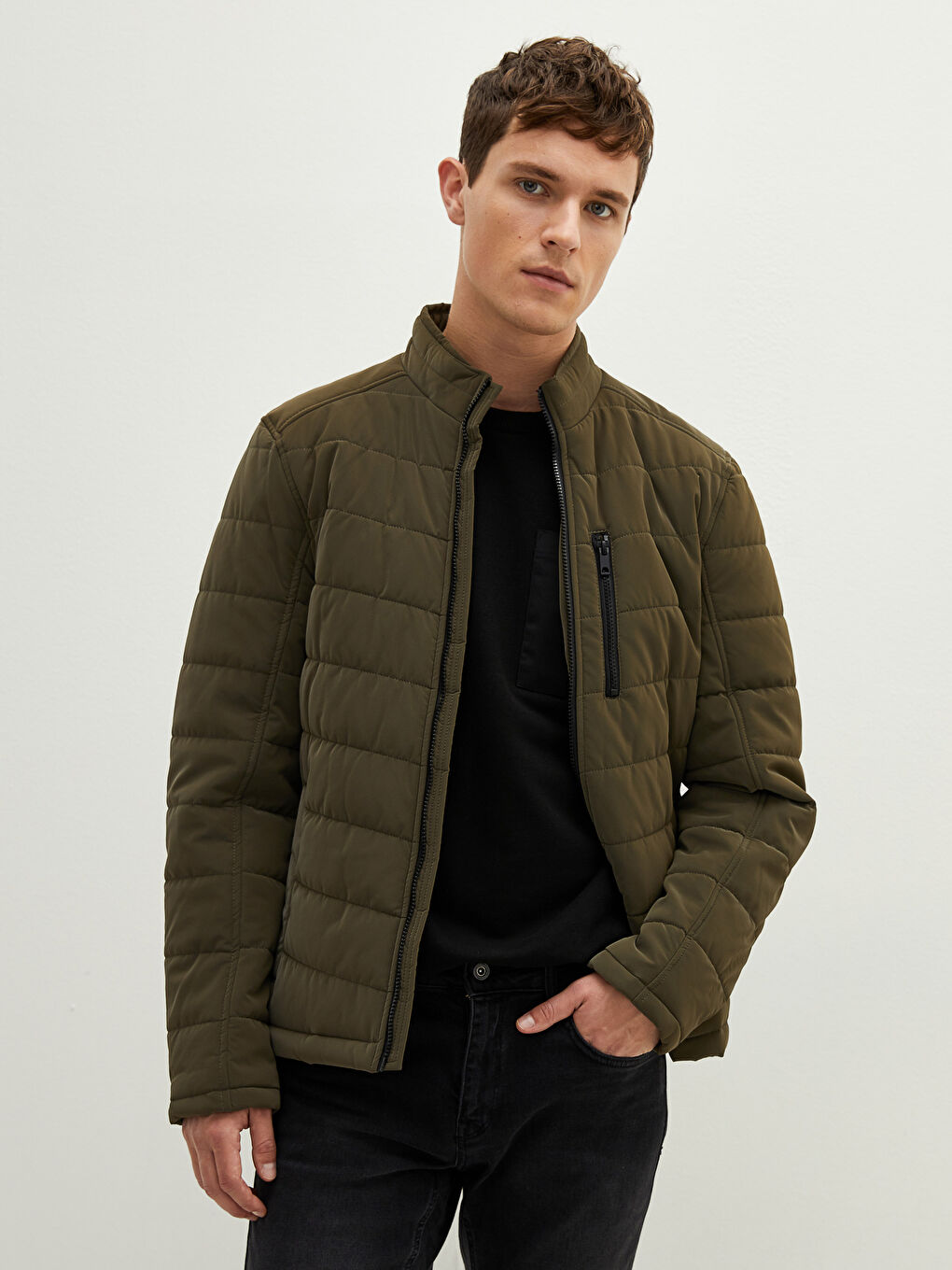 Пальто из искусственной кожи слим фит с воротником-труба для мужчин