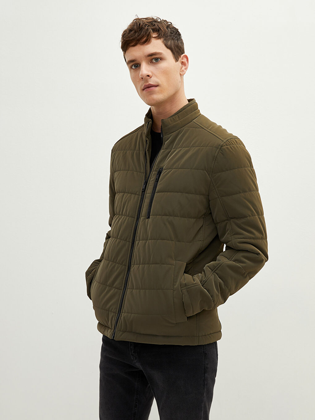 Пальто из искусственной кожи слим фит с воротником-труба для мужчин-1