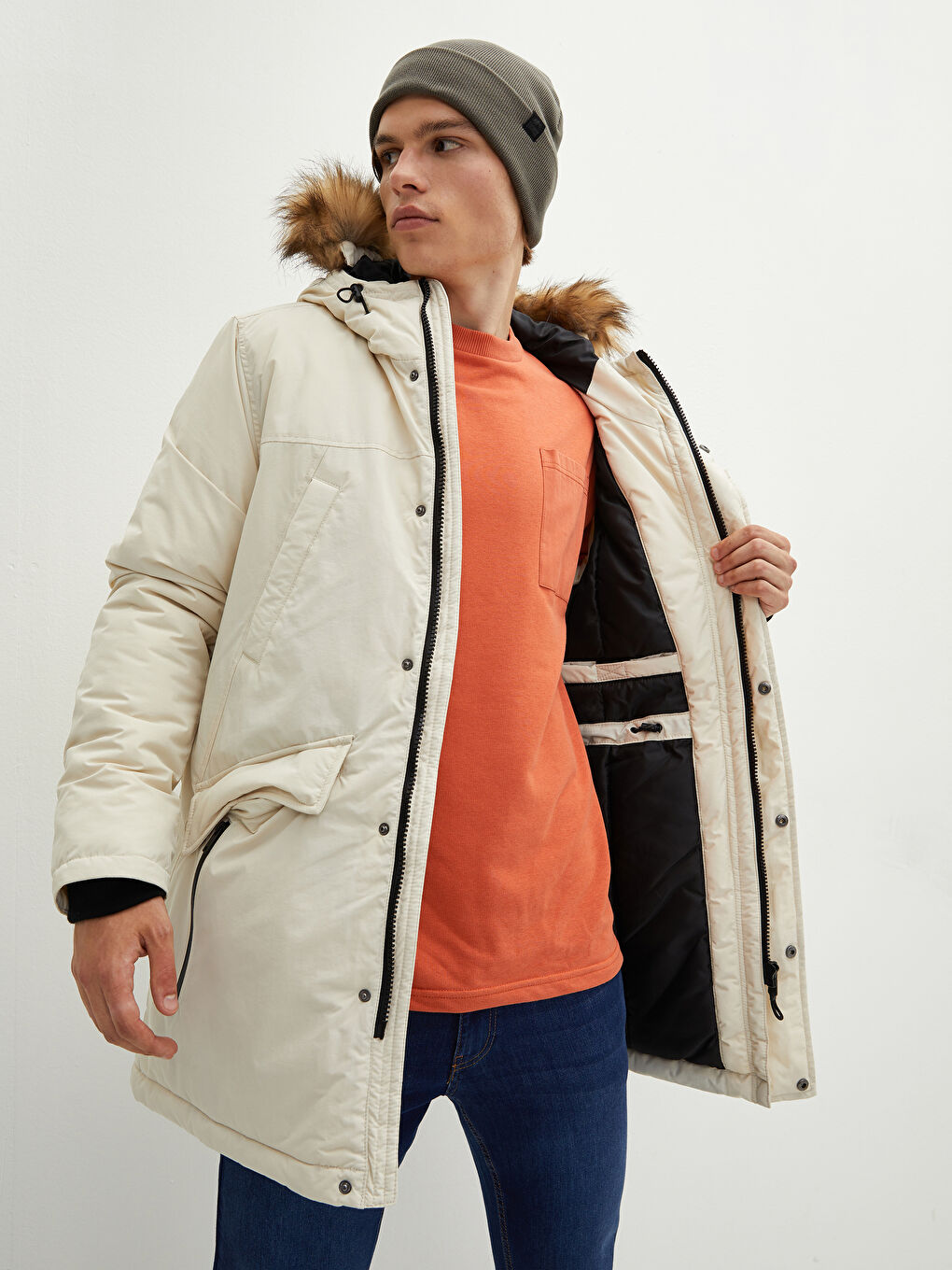 XSIDE Dicker Herren Parka mit Kapuze Standardmuster Fell -W11071Z8-HZZ