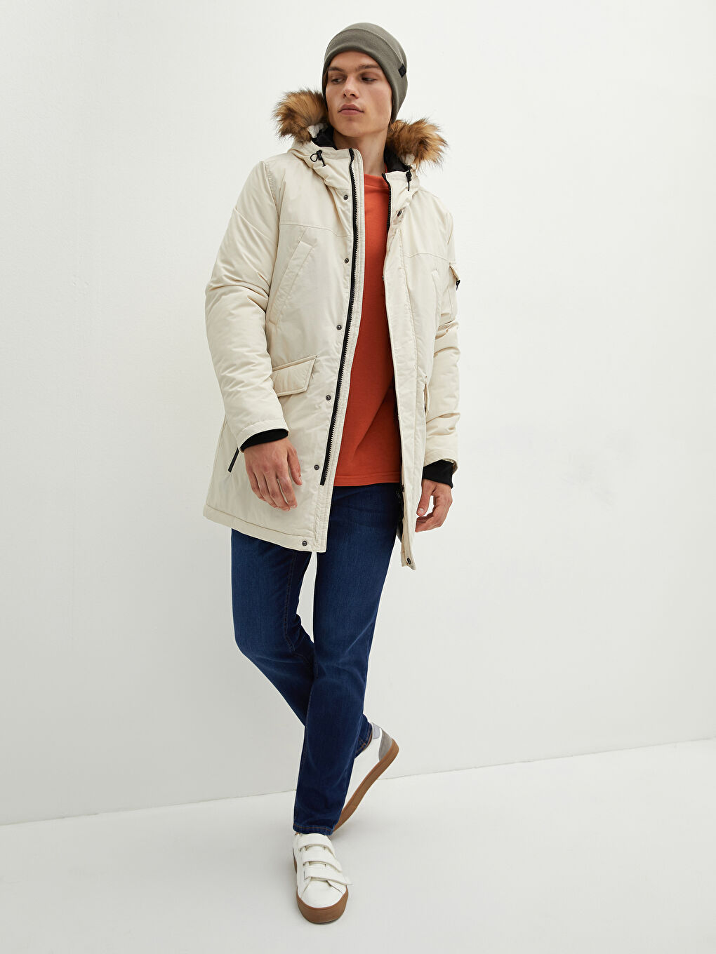 XSIDE Dicker Herren Parka mit Kapuze Standardmuster Fell -W11071Z8-HZZ