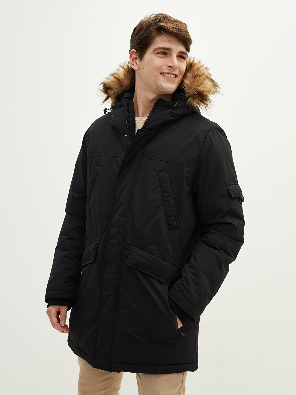 XSIDE Dicker Herren Parka mit Kapuze Standardmuster Fell -W11071Z8-J0F