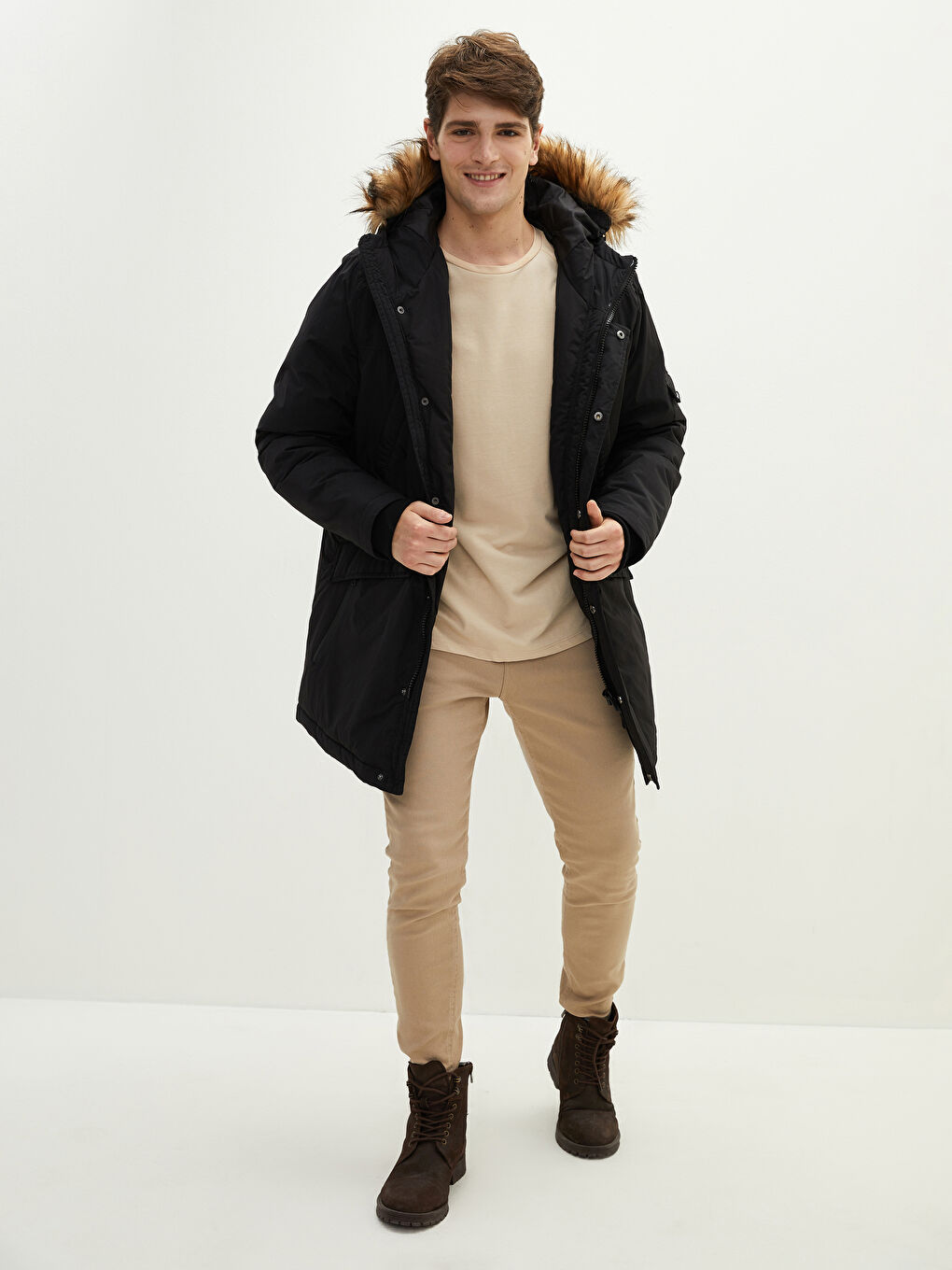 XSIDE Dicker Herren Parka mit Kapuze Standardmuster Fell -W11071Z8-J0F