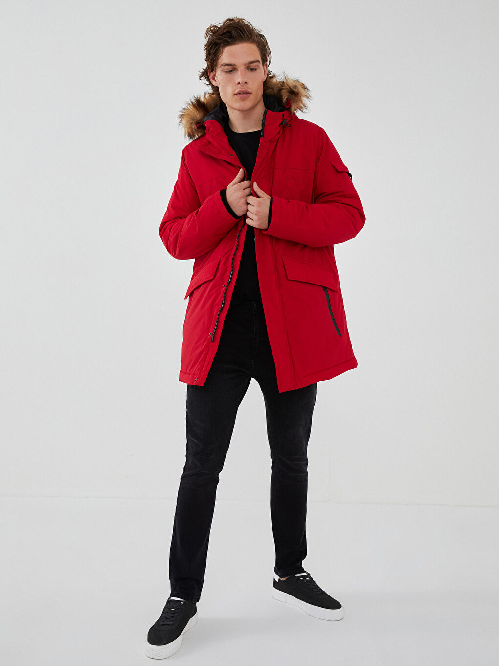 Thick Men's Parka with Hooded Standard Pattern Fur-2