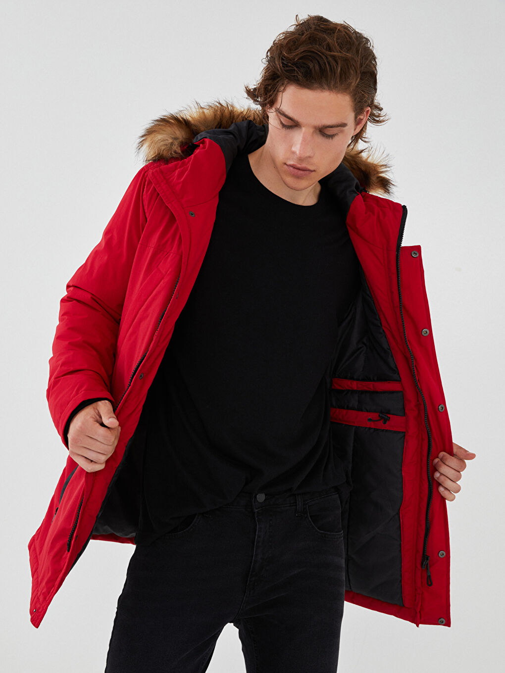 Thick Men's Parka with Hooded Standard Pattern Fur-3