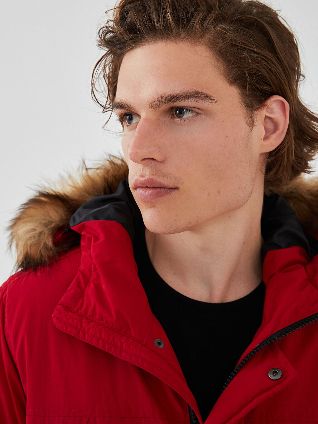 Thick Men's Parka with Hooded Standard Pattern Fur-4