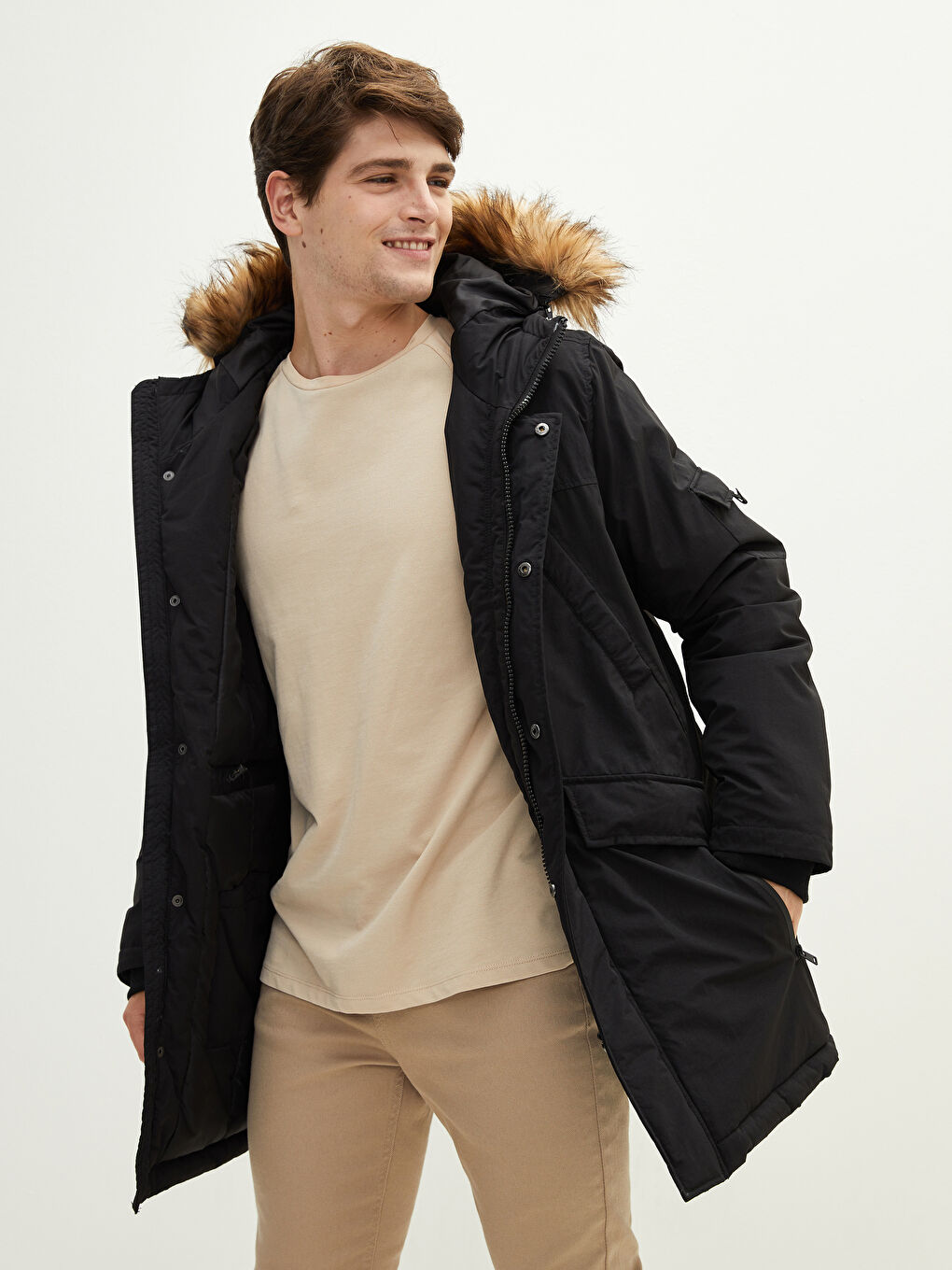 XSIDE Dicker Herren Parka mit Kapuze Standardmuster Fell -W11071Z8-J0F