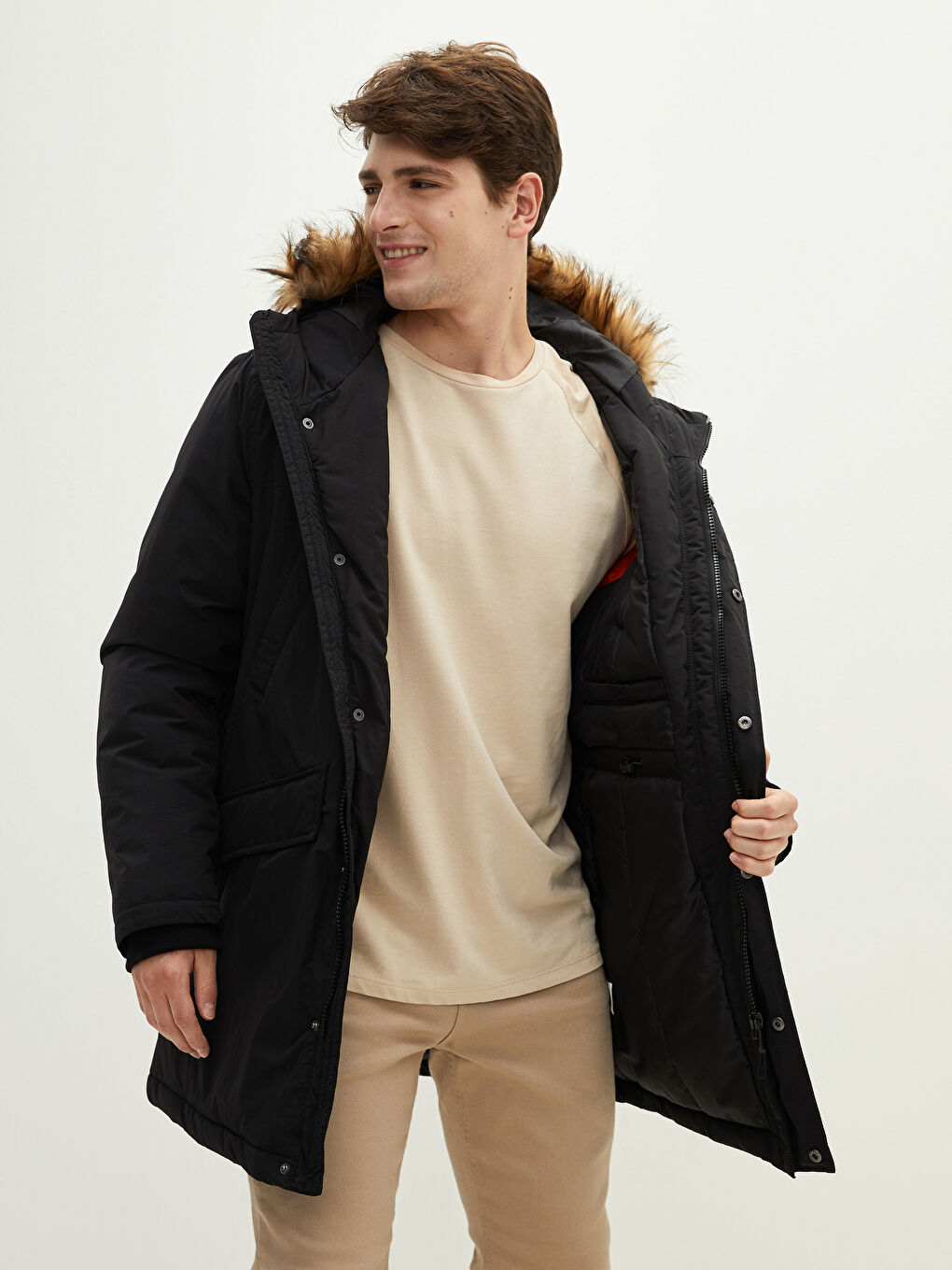 XSIDE Dicker Herren Parka mit Kapuze Standardmuster Fell -W11071Z8-J0F