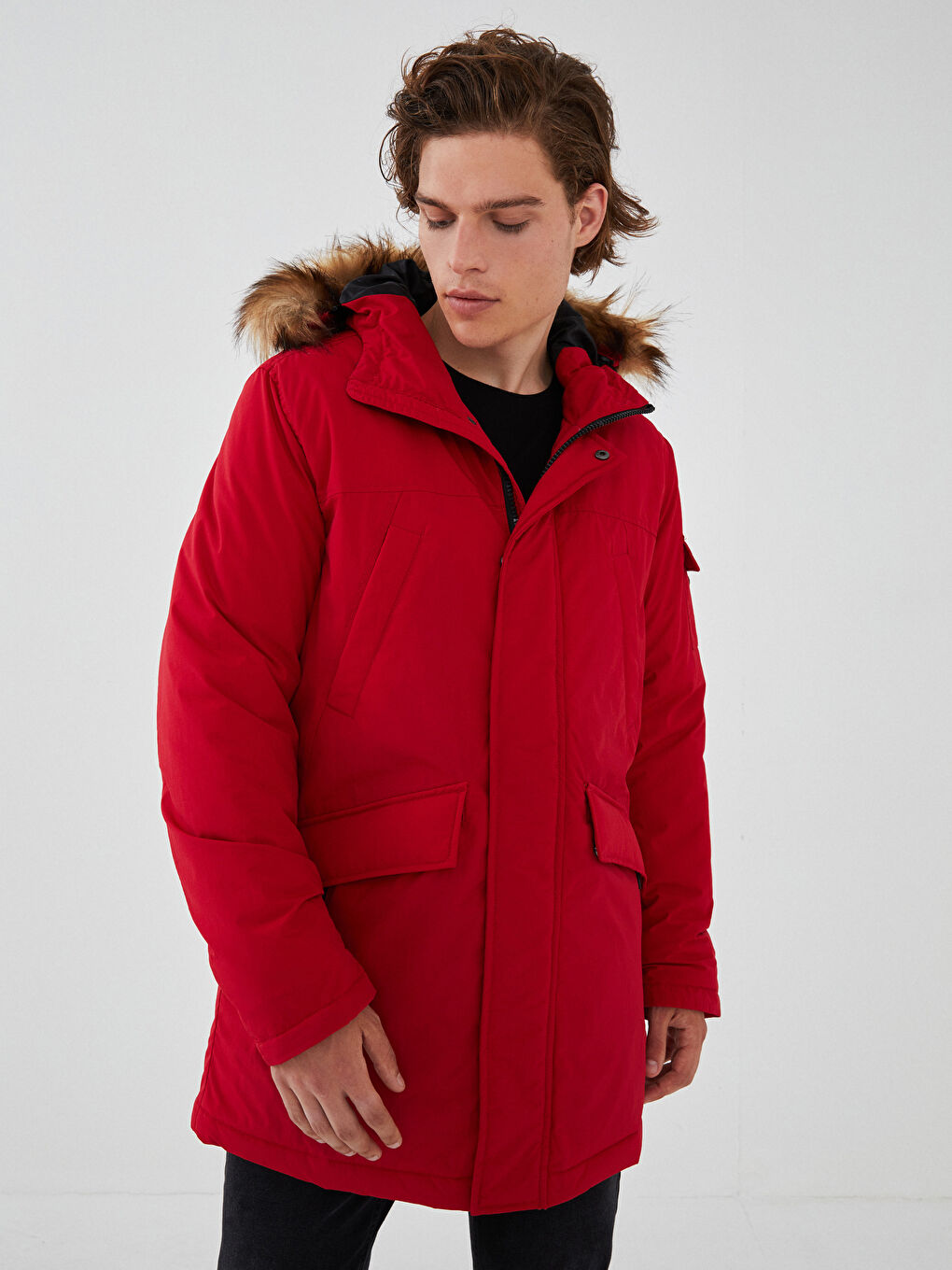 Thick Men's Parka with Hooded Standard Pattern Fur-1