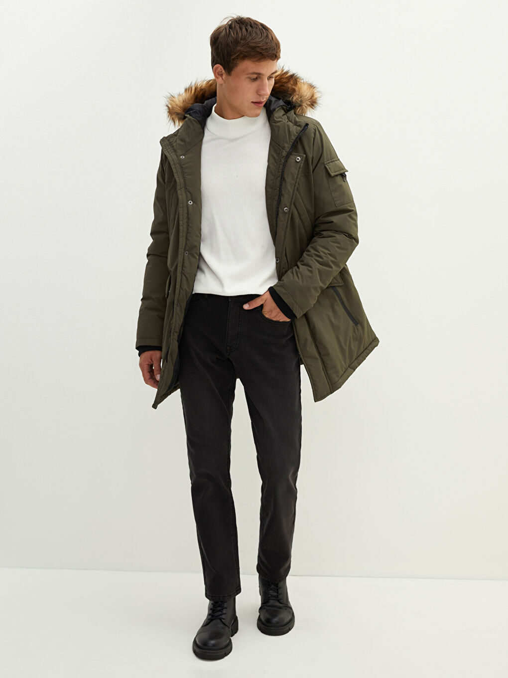 XSIDE Dicker Herren Parka mit Kapuze Standardmuster Fell -W11071Z8-J2L