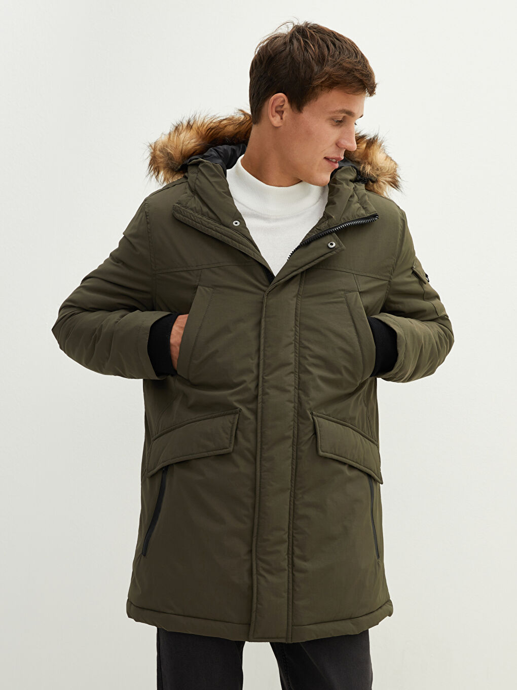 XSIDE Dicker Herren Parka mit Kapuze Standardmuster Fell -W11071Z8-J2L
